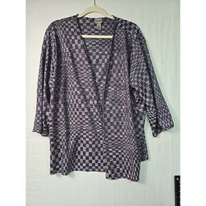 CHICO'S Easywear Women's 3 (XL) Purple Gold Open Front Cardigan 3/4 Sleeves Geo